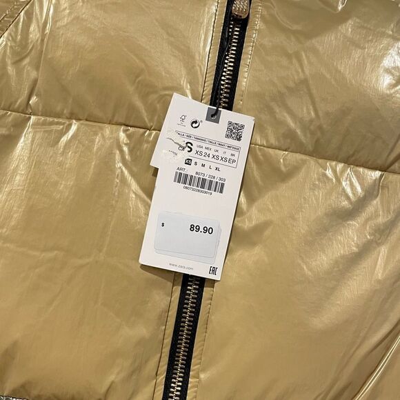 NWT Zara Golden Color-block Puffer Jacket Sz. XS - Picture 9 of 11